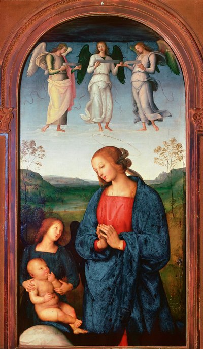 Polyptychon der Kartause von Pavia: Madonna mit Kind und drei Engeln von Pietro Perugino