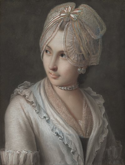 Eine elegante junge Dame mit Spitzenhaube von Pietro Antonio Rotari