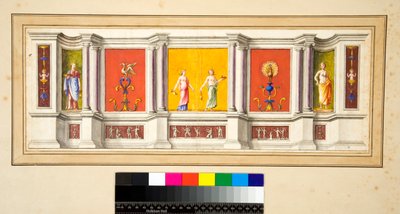 Eine lange Wand mit sieben Paneelen und einem schmalen Fries darunter von Pietro Santi Bartoli