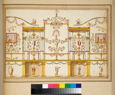 Großes Design einer Wand mit Gemälden von Pietro Santi Bartoli