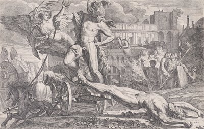 Achilles schleppt den Körper von Hector um die Mauern von Troja, 1648-50 von Pietro Testa