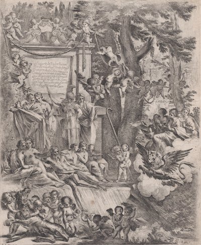Eine Allegorie zu Ehren der Ankunft von Kardinal Franciotti als Bischof von Lucca, 1637 von Pietro Testa