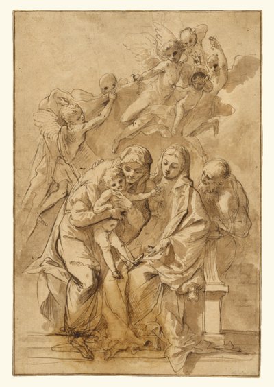 Heilige Familie mit der heiligen Anna (recto); Figurenskizzen (verso) von Pietro Testa