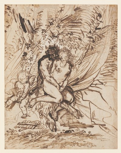 Pan umarmt Venus, beobachtet von Amor von Pietro Testa