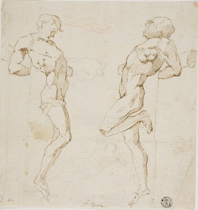 Studien für Diebe am Kreuz (recto), Skizze von Figuren (verso) von Pietro Testa