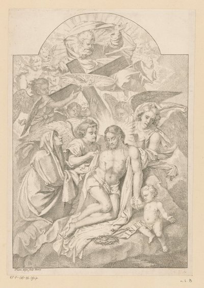 Die Heilige Dreifaltigkeit mit Maria, Passionswerkzeugen und Engeln von Pietro del Po
