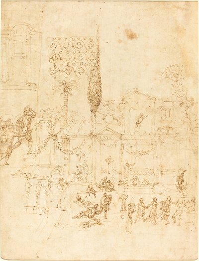 Eine Party in einer römischen Villa [recto] von Pirro Ligorio