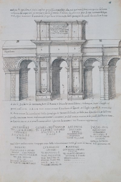 Bogen des Claudius in Rom, Zeichnung, aus Römische Altertümer, von Pirro Ligorio (1513-1583) von Pirro Ligorio