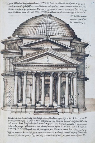 Ansicht des Pantheon in Rom, Zeichnung aus Band XIII der XXX Libri delle Antichita (Bücher der Antiquitäten) von Pirro Ligorio