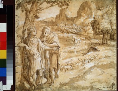 Hirte und Pilger in einer Landschaft von Pirro Ligorio