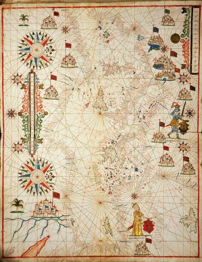 Mittelmeer, aus dem Portolan-Atlas von sechs Karten, von Placido Caloiro und Francesco Oliva, Pergament. 1646. von Placido Caloiro e Oliva