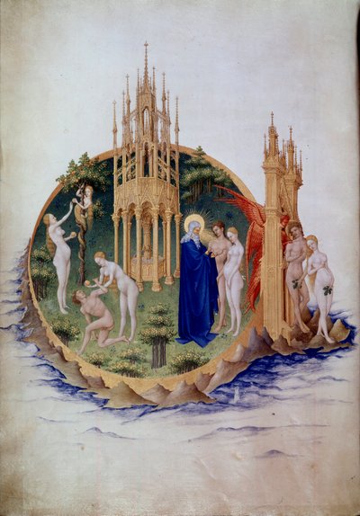 Die Erbsünde, Adam und Eva aus dem Paradies vertrieben von Pol de Limbourg