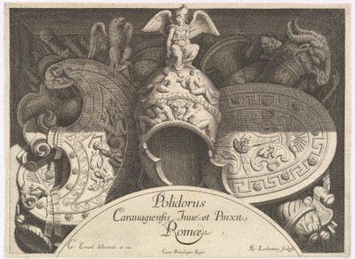 Diverse Trophäen nach der Fassade des Palazzo Milesi in Rom, 1651 von Polidoro da Caravaggio