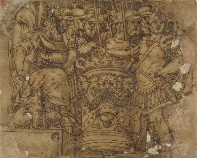 Mucius Scaevola steckt seine Hand in die Flamme vor Porsenna von Polidoro da Caravaggio