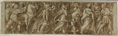 Sabiner überqueren den Fluss Tiber, um den römischen Spielen beizuwohnen von Polidoro da Caravaggio