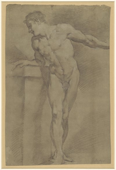 Studie eines stehenden männlichen Modells, an eine Brüstung gelehnt von Pompeo Batoni
