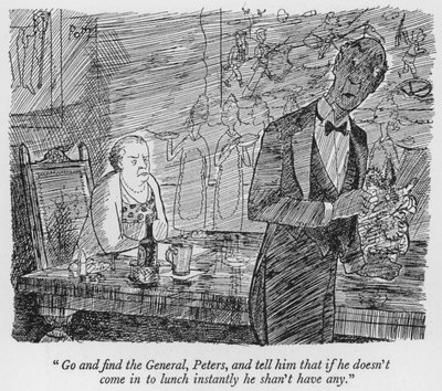 „Geh und finde den General, Peters, und sag ihm, dass er sofort zum Mittagessen kommen soll, sonst bekommt er nichts“ (Lithografie) von Pont