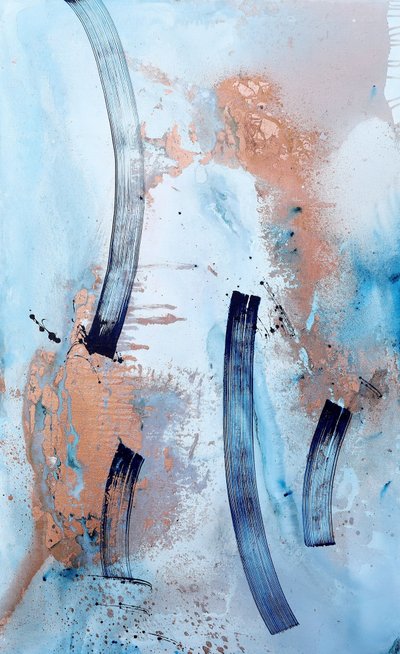 Fließendes Blau-Kupfer-Abstrakt von Poonam Choudhary