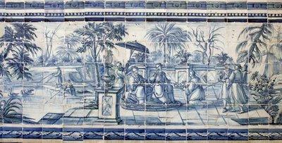Obstverkostung an einem See in Asien - Azulejos, bemalte Fayence von Portuguese School
