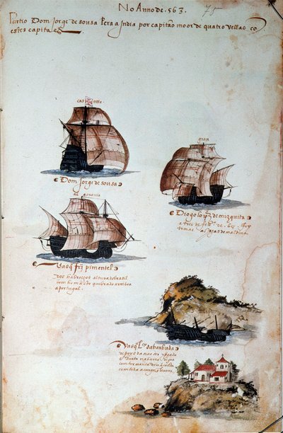 Manuskriptseite „Erinnerungen an die Armadas von Portugal unter König Manuel I.“ von Portuguese School