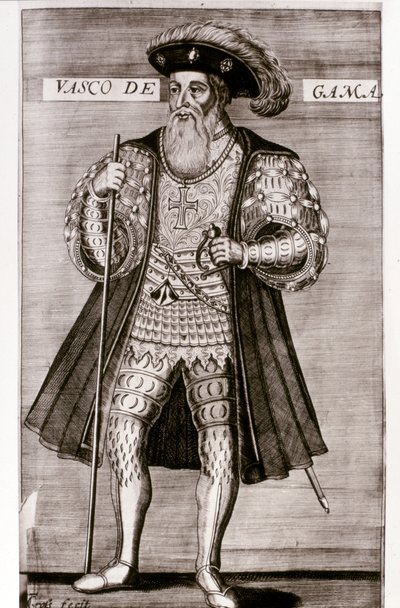 VASCO DA GAMA: Illustration aus "OS LUSIADAS" von Luis Camoes, Lissabon 1572 von Portuguese School