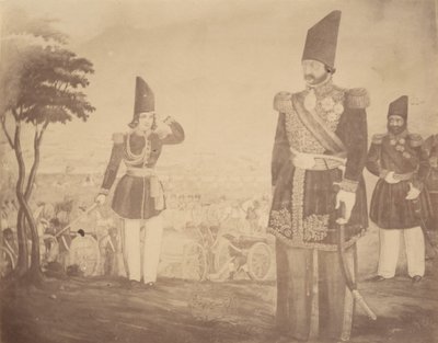 Eine persische Revue in einem Gemälde, das einst Ardeshir Mirza gehörte, Onkel des Königs von Possibly by Luigi Pesce.