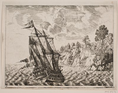 Dänisches Kriegsschiff an der Felsenküste von Poul Isac Grønvold