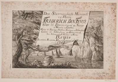 Titelblatt zur Reise von König Frederik V durch Dänemark und Norwegen 1749 von Poul Isac Grønvold