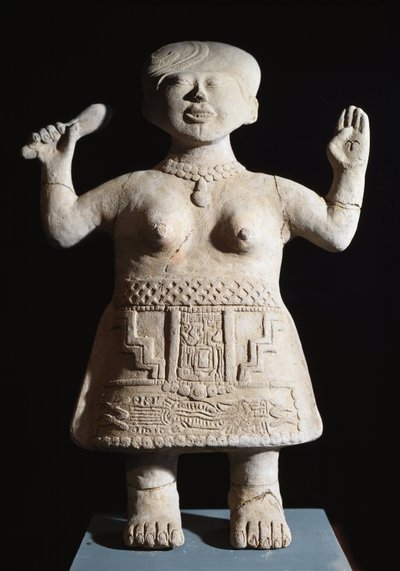 Präkolumbianische Kunst, Totonakische Zivilisation: Statuette einer Priesterin mit erhobenen Armen 6.-9. Jahrhundert n. Chr. Aus El Tajin von Pre Columbian Pre Columbian