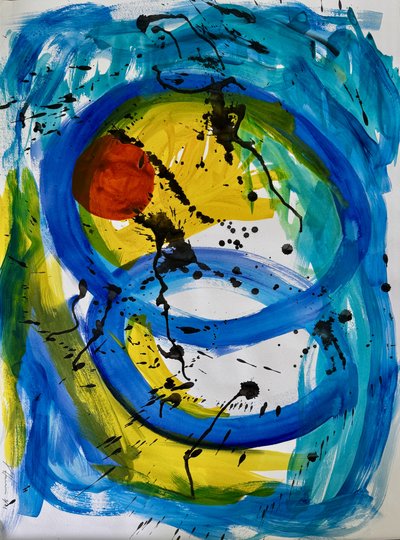 Dynamisches Blau-Gelbes Abstrakt von Preston Harmon