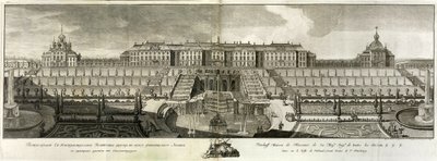 Ansicht des Großen Palastes in Peterhof, 1761 von Prokofy Artemyevich Artemyev