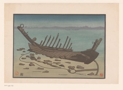 Wrack eines Ruderbootes am Strand von Cancale von Prosper Alphonse Isaac