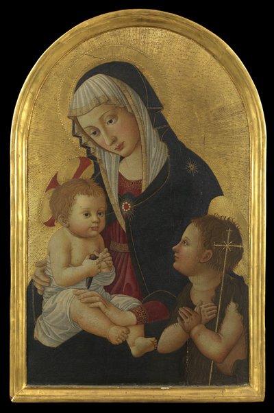 Jungfrau und Kind mit einem Stieglitz und dem kleinen Heiligen Johannes, nach 1460 von Pseudo Pier Francesco Fiorentino
