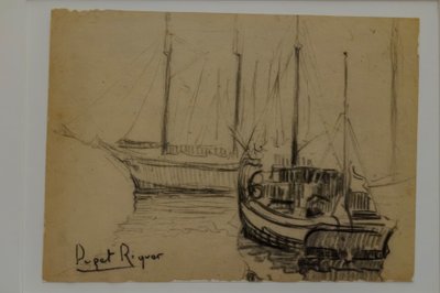 Schiffe, Narcís Puget Riquer, Kohlezeichnung, Puget-Museum, Adelsresidenz Can LLaudis, Dalt Vila, Ibiza, Balearische Inseln, Spanien von Puget Riquer