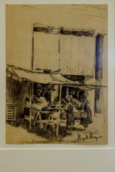 Der Platz, Narcís Puget Riquer, Kohlezeichnung, Puget-Museum, Adelsresidenz Can LLaudis, Dalt Vila, Ibiza, Balearen, Spanien von Puget Riquer