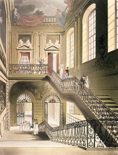 Die Halle und Treppe des British Museum aus Ackermann