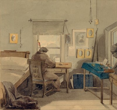 Bei der Arbeit. Im Haus von Pavel Naschtschokin, 1824 von Pyotr Fyodorovich Sokolov
