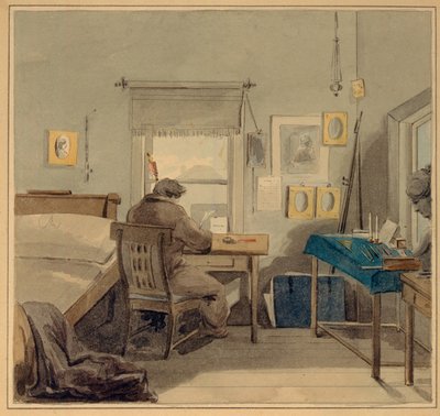 Bei der Arbeit. Im Haus von Pavel Naschtschokin, 1824 von Pyotr Fyodorovich Sokolov