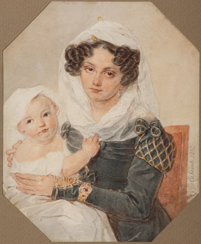 Porträt der Gräfin Maria Nikolajewna Wolkonskaja mit Sohn Nikolai, 1826 von Pyotr Fyodorovich Sokolov