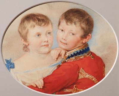 Porträt des Kronprinzen Alexander Nikolajewitsch und der Großfürstin Maria Nikolajewna als Kinder, 1825 von Pyotr Fyodorovich Sokolov