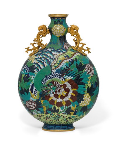 Eine große Cloisonné-Email-Mondflasche von Qing Dynasty Chinese School