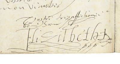 Unterschrift auf einem Brief von Elisabeth I. von England an Heinrich IV. von Frankreich, ca. 1596 von Queen Elizabeth I of England and