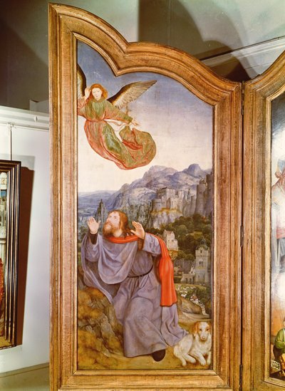 Die Heilige Sippe oder der Altar von St. Anna, Detail des linken Panels, das die Verkündigung an Joachim darstellt, 1509 von Quentin Massys or Metsys