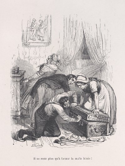 Alles, was bleibt, ist, den gesegneten Koffer zu schließen! aus den kleinen Elendigkeiten des menschlichen Lebens, 1843 von Quichon