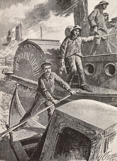 Italienische Militäringenieure, Lagunenbrigade, bei der Arbeit in ihren neuen Uniformen (Stich) von Quinto Cenni