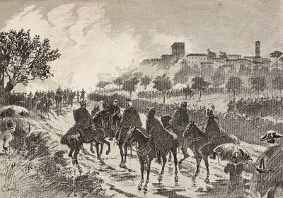Italienische Soldaten zu Pferd, die von Copreno nach Cermenate ziehen, Italien von Quinto Cenni
