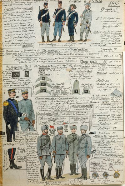 Uniformen der italienischen Armee während des Ersten Weltkriegs, von Quinto Cenni, Farbtafel von Quinto Cenni