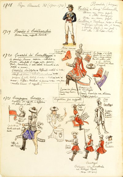 Uniformen der Armee des Kirchenstaates zur Zeit von Papst Clemens XI., Farbtafel von Quinto Cenni von Quinto Cenni