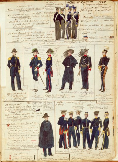 Uniformen der piemontesischen Armee zwischen 1836 und 1886, Farbtafel von Cenni Quinto von Quinto Cenni