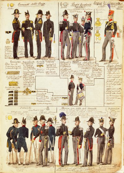 Uniformen der piemontesischen Armee von 1833, Farbtafel von Quinto Cenni von Quinto Cenni